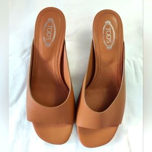 TOD'S Brown Leather Sandals with Transparent Heels Size 8